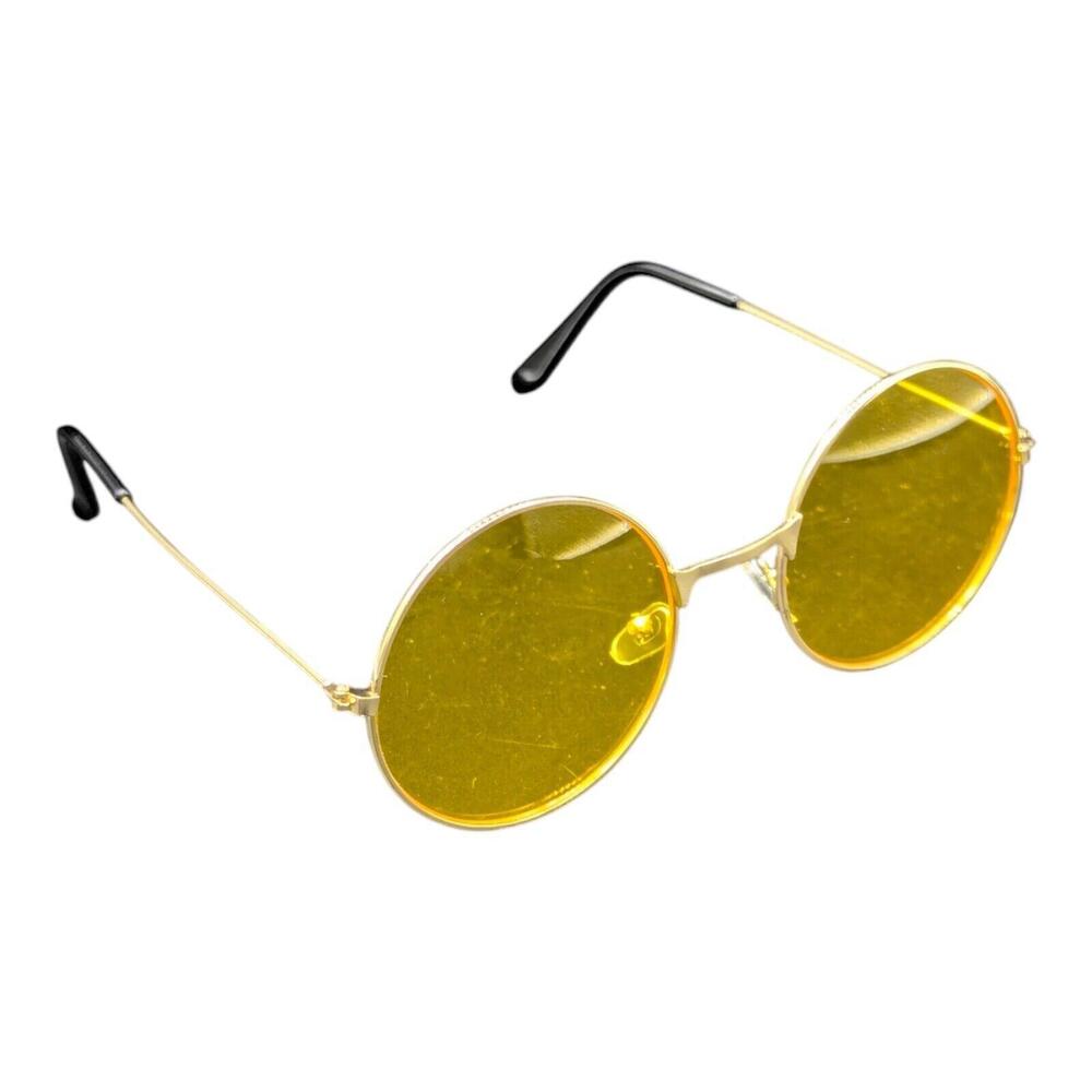 Round Hippie Gold yellow Sunglasses UV Protection‎